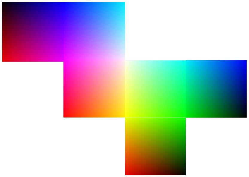 Flattened out RGB cube o' color.