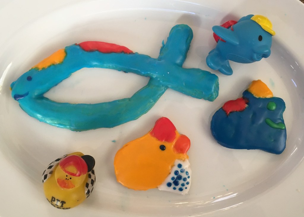 Raku cookie of The Eternal Fishnu and the Rubber Ducky Buddha of Joliet.